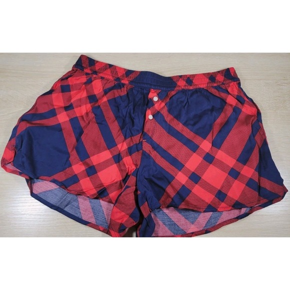 Aerie Women's Plaid Sleep Shorts Size S NWT Red Navy Button Fly 100% Viscose PJ - Picture 5 of 9
